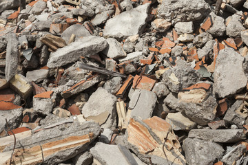 Broken bricks from the demolition of the building.