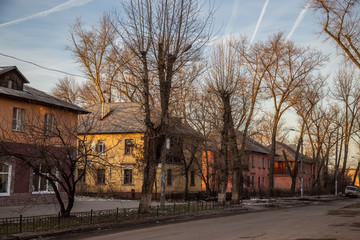 Old Soviet houses built by German prisoners after World War II in the late 40's