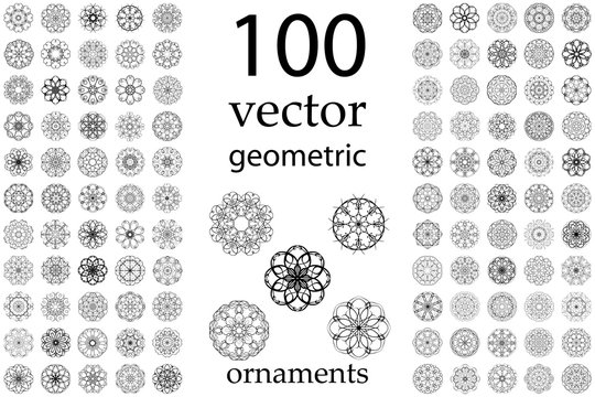 100 Set abstract geometric mandala round ornament