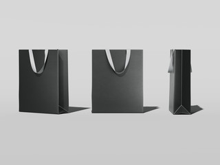 Three black shopping bags. 3d rendering