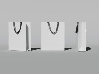 Three white shopping bags. 3d rendering