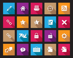 Stock Vector Colourful Square web and office icons with shadow in high resolution.