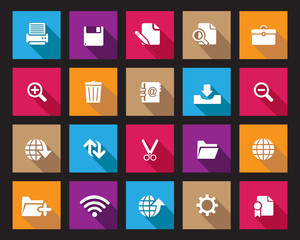 Stock Vector Colourful Square web and office icons with shadow in high resolution.