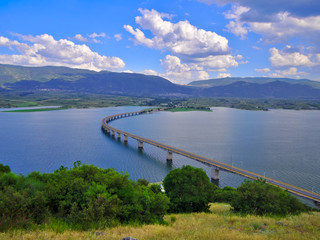 Beautiful view over water reservoir lake in Kozani, Greece.