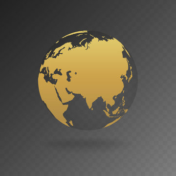 Vector Illustration of gold globe icons with different continents