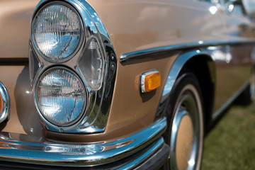 The headlights of vintage car close-up