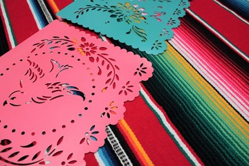 Mexico poncho sombrero skull background fiesta cinco de mayo decoration bunting papel picado