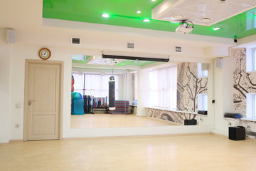 Interior of a fitness hall with punching bags