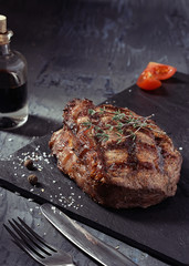 Closeup of medium rare roast beef steak