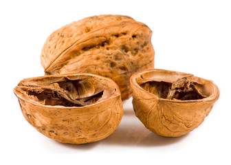 Image of ripe walnuts on the table close-up