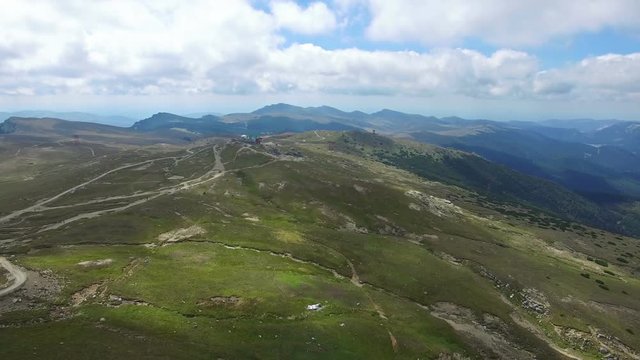 Aerial view of Babele chalet on Bucegi plateau, Romania