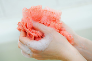 closeup of bath sponge