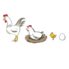 Cock, hen and chick