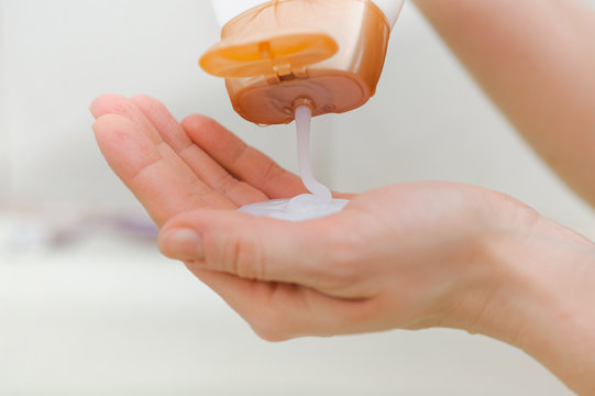 closeup of liquid soap in a hand