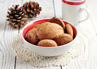 Homemade oatmeal cookies with raisins. Healthy food.