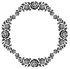 Vintage frame with black silhouettes of roses