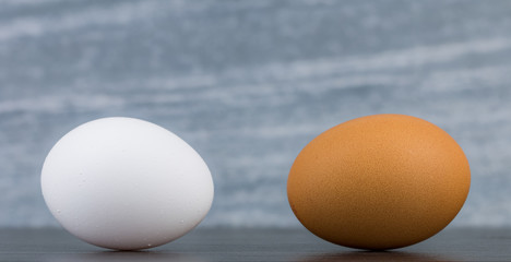zwei verschiedenfarbige Eier - Käfighaltung und Bioeier