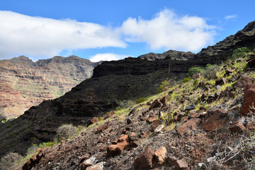 Incredible mountain views with shadows from clouds. Canary islands. Gran Canaria