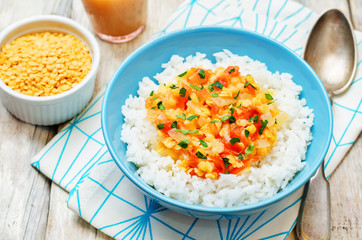 Yellow lentils Dahl with rice