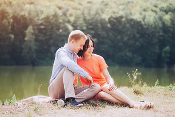 loving couple walking park