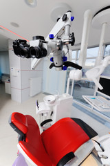 Dental Microscope on a background of a modern clinic closeup