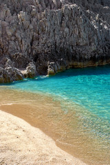 Fantastic bay with blue water, white sand and rocks in the Mediterranean. Greece