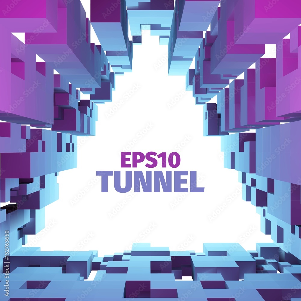 Poster abstract vector tunnel. 3d background. triangle border