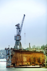 Fototapeta na wymiar Construction crane in the shipyard