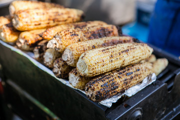 Grilled healthy corn on the hot stove. Mexican street food