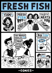 black and white comics about people and fish