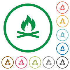 Obraz premium Camp fire flat icons with outlines