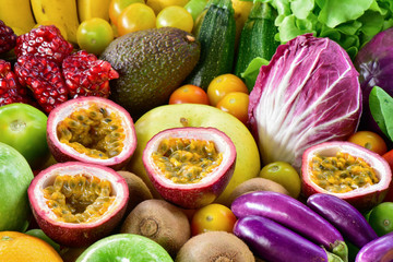 Various fresh fruits and vegetables for eating healthy