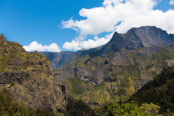 Ile de la Reunion Piton des Neiges peak view mountain landscape with blue sky
