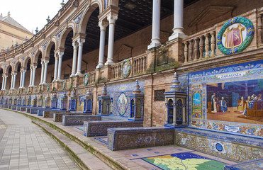Glazed tiles bench of spanish provinces - obrazy, fototapety, plakaty