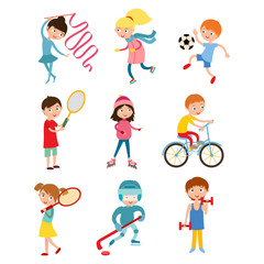 Young kids sportsmens isolated on white vector illustration