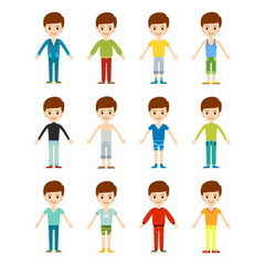 Beautiful vector cartoon fashion boy set.