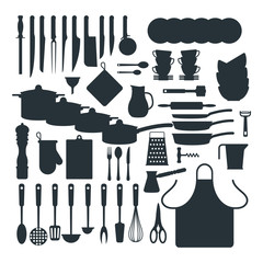 Kitchenware silhouette vector icons.