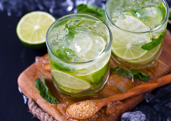Mojito and ingredients, dark background
