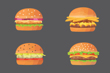 Burger cartoon fast food set. cheeseburger and hamburger vector illustration