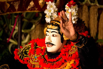 Indonesia bali traditional dancer with masks and costumes bhuddist religion