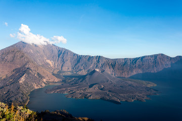 Naklejka na ściany i meble Indonesia Mount Rinjani volcano landscape panorama from the crater rim
