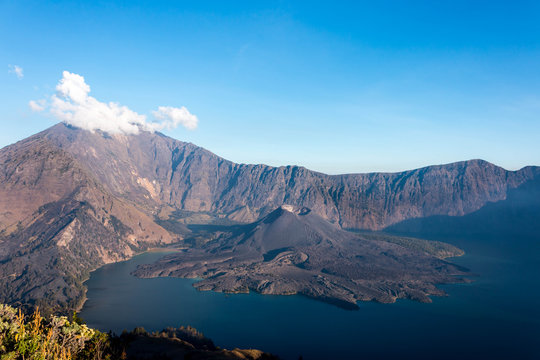 Indonesia Mount Rinjani volcano landscape panorama from the crater rim © Bjoern