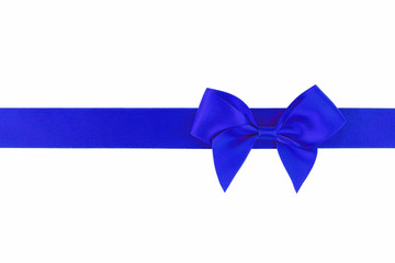 Blue ribbon with bow isolated on white background