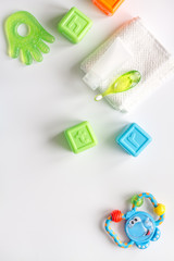 prevention and care children's teeth white background top view