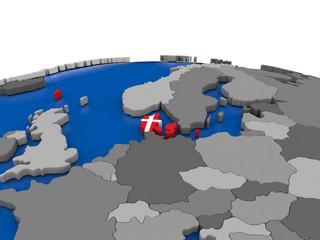 Denmark on 3D globe