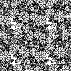 Fototapeta premium Black and white seamless floral pattern. Vector clip art.