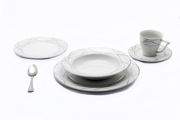Glassware dishware on white background