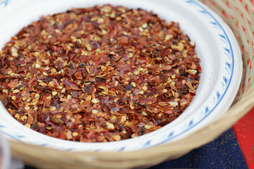 Fresh seasoning on the street market in the white plate