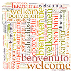 Obraz premium Welcome in different languages word cloud