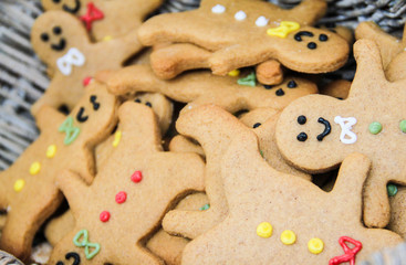 Grey Basket full of gingerbread man biscuits